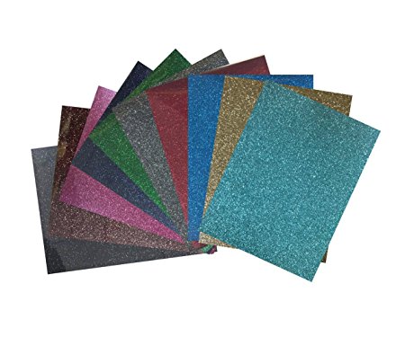 10 Pack of Glitter Heat Transfer Vinyl, Assorted Colors, Easy Iron On Heat Press for T-Shirts, Value Bundle 10" X 10"