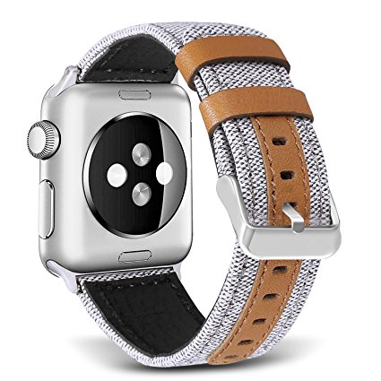 Bands for Apple Watch, SKYLET 38mm/42mm Canvas Fabric with Genuine Leather Straps with Metal Clasp for Apple Watch Series 2 Series 1 Series 3 Edition Nike  (Smart Watch Not Included)