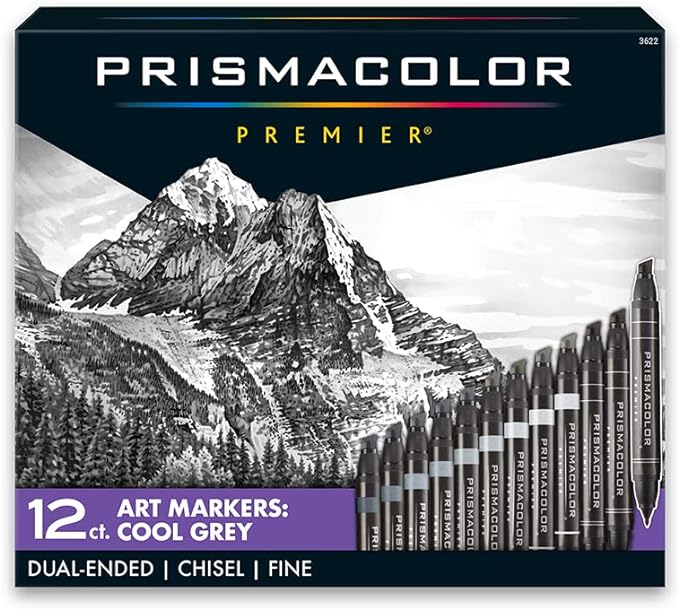 Prismacolor 3622 Premier Double-Ended Art Markers, Fine and Chisel Tip, Cool Grey, 12-Count