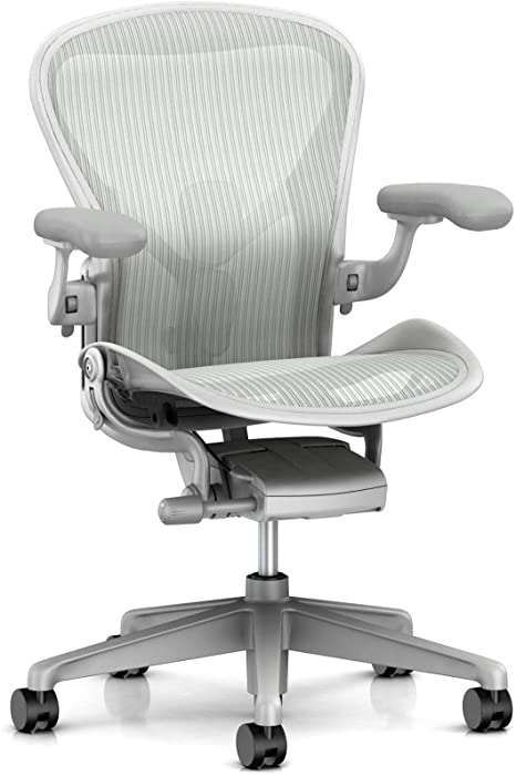 Herman Miller Aeron Ergonomic Office Chair with Standard Tilt and PostureFit SL | Fixed Arm with Carpet Casters | Medium Size B with Mineral/Satin Aluminum/Dark Mineral Finish