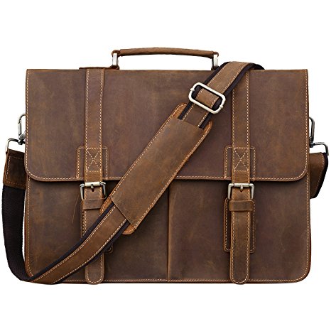Jack&Chris Men‘s Leather Briefcase Messenger Bag Business Laptop Bag, N1115
