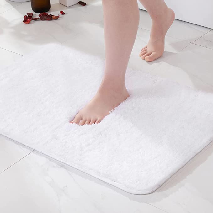 MIULEE Extra Thick Non Slip Bathroom Rug Shaggy Soft Bath Mat Plush Microfiber Absorbent Water for Shower Tub Machine Washable (White, 20x30 Inches)