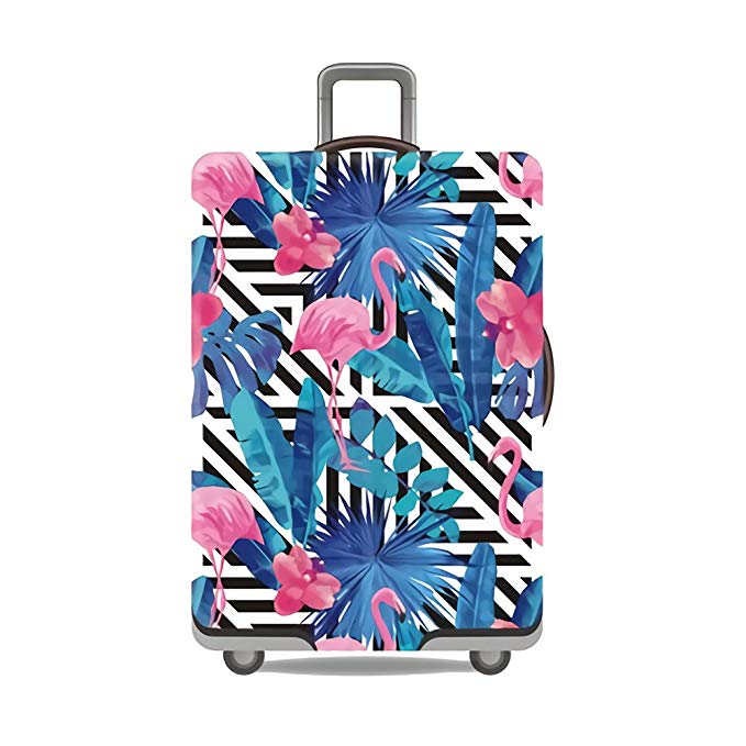 Gifts Treat Suitcase Cover Luggage Cover (Without Suitcase) (Suitcase Cover Blue Leaf&Flamingos, L(Fit 26"-28" Suitcase))
