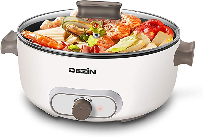 Dezin Electric Hot Pot, 4L Non-Stick Electric Skillet with Temperature Control, 11.5" Multifunctional Pot with Overheating Protection for Fry, Sauté, Steam, Simmer, Electric Frying Pan, White