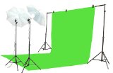 ePhoto K15-10x20G Chroma key Green Screen Lighting Kit with 10x20 Foot Green Muslin Backdrop 2 Each of 7 Foot Light Stand 105 Watt Fluorescent Bulb and 32-Inch White Umbrellas