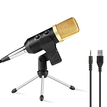 Condenser Studio Recording Microphone with Stand WOQI Professional Podcasting Broadcasting USB Microphone for Computer PC Laptop-Gold