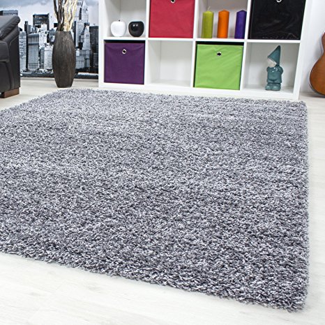 SMALL - EXTRA LARGE SIZE THICK MODERN PLAIN NON SHED SOFT SHAGGY RUGS CARPETS RECTANGLE & ROUND CARPETS COLORS ANTHRACITE BEIGE BROWN CREAM GREEN GREY LIGHTGREY PURPLE RED TERRA NAVY RUGS, Size:140x200 cm, Color:Lightgrey