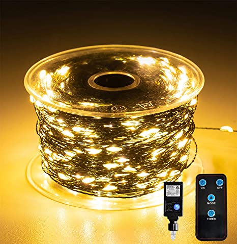 1000 LED Fairy Lights with Remote - 328FT Outdoor Long Christmas String Lights Plug in (Copper Wire Lights, Warm White)