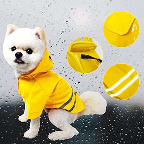 Cutie Pet Dog Raincoat Waterproof Coats Lightweight Rain Jacket Breathable Rain Poncho Hooded Rainwear with Safety Reflective Stripes for Small to Large Dogs
