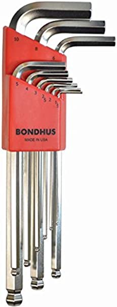 Bondhus 16999 Ball End Tip Hex Key L-Wrench Set w/BriteGuard & Long Arm,9 PC