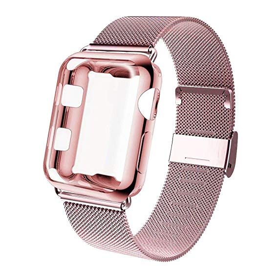 GBPOOT Compatible for Apple Watch Band 38mm 40mm 42mm 44mm with Screen Protector Case, Sports Wristband Strap Replacement Band with Protective Case for Iwatch Series 4/3/2/1