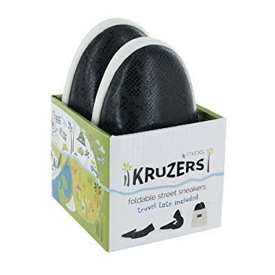 FitKicks Kruzers Foldable Slip-on Street Sneakers with Full Rubber Sole for Superior Comfort, Includes on-The-Go Travel Tote by