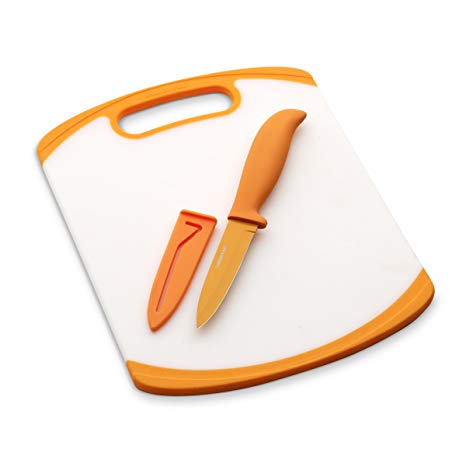 Farberware Paring Knife and Cutting Board Set, White/Orange