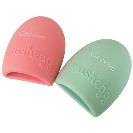 Cityvivo 2 Pieces Cosmetic Makeup Brush Finger Glove Silicone Scrubber Board Hand Cleaning Tools(Pink   Green). Lifetime Guarantee.