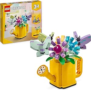 LEGO Creator 3-en-1 Les Fleurs dans l’Arrosoir, Jouet de Chambre d'enfant, avec Arrosoir, Bouquet de Fleurs, Bottes en Caoutchouc ou 2 Oiseaux, Cadeau Créatif pour Filles et Garçons de 8 Ans 31149