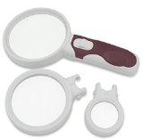 Fancii LED Light Handheld Magnifying Glass Set with 3 Interchangeable Lenses - 25X 5X and 16X Magnifying Power Burgundy - Magnifier for Low Vision Inspection Hobby and Craft