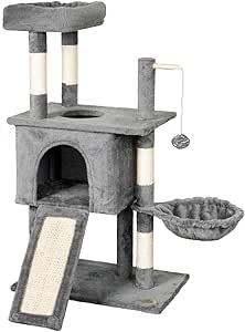 Go Pet Club Everyday Value 38in Cat Tree Tower Cat Condo Comfy Large Perch, Scratching Posts, Scratching Board, Dangling Ball, Cat Play Tower for Cats and Kittens, Gray