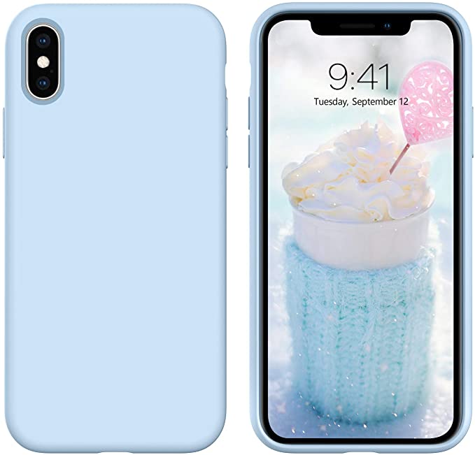 iPhone Xs Max Case, DUEDUE Liquid Silicone Soft Gel Rubber Slim Cover with Microfiber Cloth Lining Cushion Shockproof Full Body Protective Case for iPhone Xs Max 6.5” for Women Men, Blue