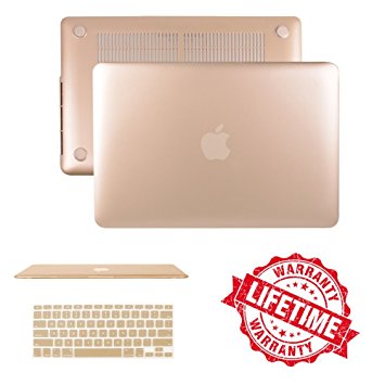 Macbook Air 13" Case Cover, IC ICLOVER Ultra Slim and Light Weight Rubberized Matte Hard Protective Case Cover & Keyboard Cover for Macbook Air 13.3"(A1466/A1369)-Gold
