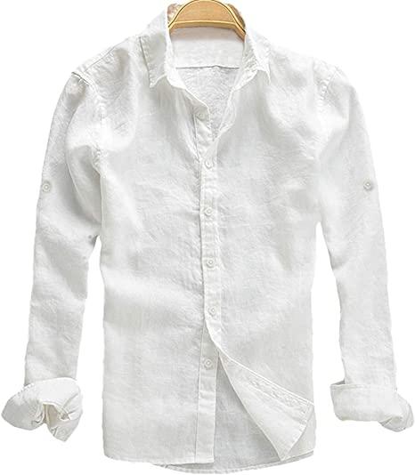 Youhan Men's Long Sleeve Fitted Linen Shirt