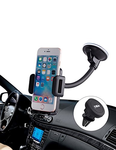 Car Mount,Piqiu 2 Pack Magnetic Air Vent Car Phone Holder and Universal Long Arm/neck Windshield Phone Mount Holder cradle for iPhone 7 plus/SE/5s/6S/PLUS,Samsung Galaxy S7 S6 Note5,LG and More(black)