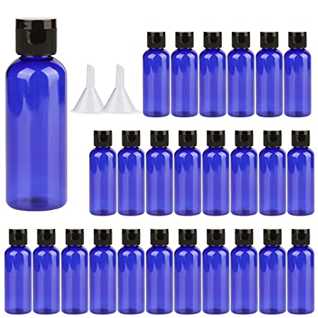 Travel Bottles ，3oz Plastic Small Squeeze Bottles Leak Proof Silicone Travel Size Containers With Flip Cap and Funnels(26 Pack, Blue)