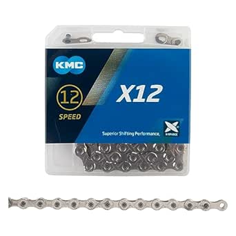 KMC X12 Chain 12-Speed, Silver, Mountain Bike/Road/Gravel 12 Speed Chain: Shimano, SRAM, Campagnolo Compatible. 126 Links, Missing Link Included