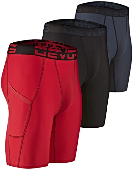 DEVOPS Men's 3 Pack Sports Performance Active Compression Cool Dry Baselayer Shorts