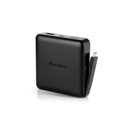 EasyAcc Cable 9000mAh External Battery Charger Portable Power Bank with Micro USB Cable for Smartphone Tablet-Black