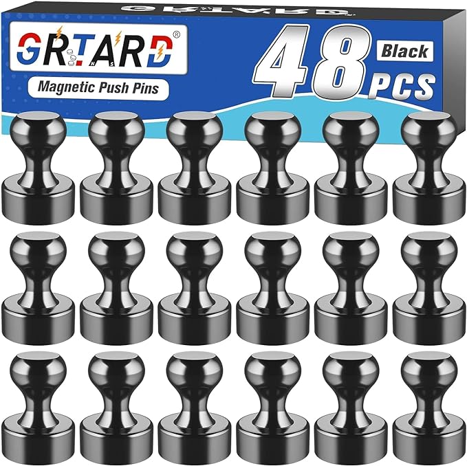 Grtard 24pack Fridge Magnets for Whiteboard, Neodymium Refrigerator Magnets, Push Pin Magnets Perfect for Fridge Magnets, Office Magnets, Whiteboard Magnets, Map Magnets (Black)
