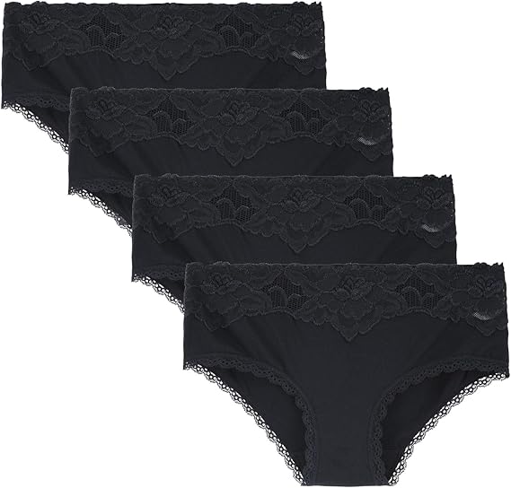 Women's 4 Pack Super Soft Breathable Lace Trim Hipster Brief Panty Underwear