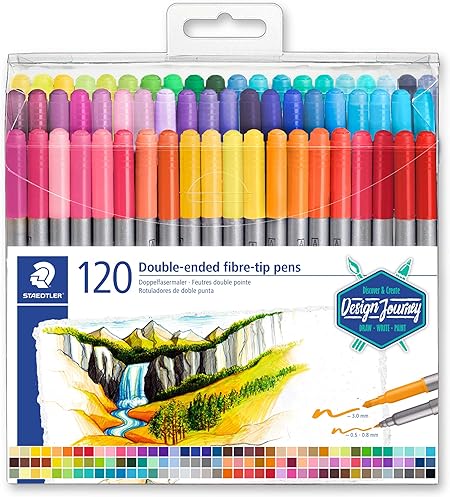 Staedtler Double-Ended Fiber-Tip Pens, Washable Ink, Fine & Bold Writing and Coloring Tips, 120 Assorted Colors, 3200 TB120, Multicoloured (3200 TB120ST)