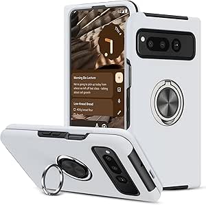 BENTOBEN for Google Pixel Fold Case(2023), [Full Hinge Protection] with 360° Ring Holder, Shockproof Slim Kickstand Magnetic Women Men Non-Slip Protective Phone Case for Pixel Fold 5G, Silver