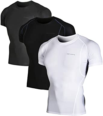 DEVOPS Men's 2~3 Pack Cool Dry Athletic Compression Short Sleeve Baselayer Workout T-Shirts