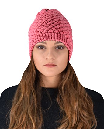 Peach Couture Thick Crochet Knit Quilted Double Layer Beanie Slouchy Hat