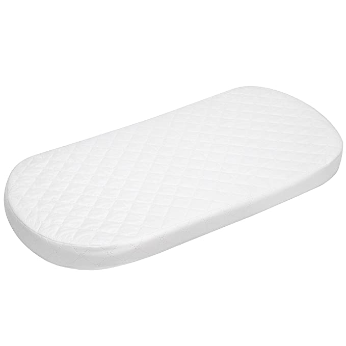Big Oshi Waterproof Oval Baby Bassinet Mattress Thick, Soft, Comfy, Padded Design, Also Fits Portable Bassinets, White, 13 x 31 x 2 Inch