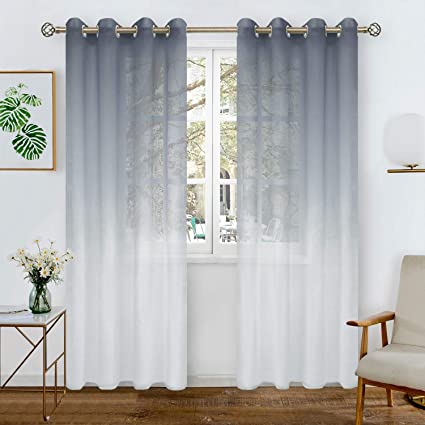 BGment Faux Linen Ombre Sheer Curtains for Living Room, Grommet Semi Voile Light Filtering and Privacy Curtains for Bedroom, Set of 2 Panels (Each 52 x 84 Inch, Bluish Grey)