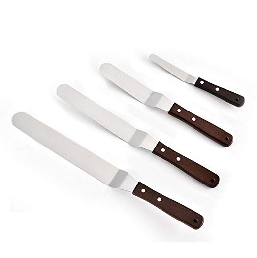Joyeee Icing Spatula Set, 4-Piece Angled Stainless Steel Cake Frosting Spatula for Cake Decorations, Pastries, Cupcakes and Baking - Cake Cream Spatula/Icing Knife/Palette Knife (4/6/8/10'')