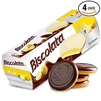 Biscolata Pia Chocolate Cookies with Chocolate or Fruit Filling – 4 Pack Chocolate Soft Baked Cookies (Lemon)