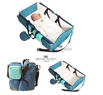 Royal Kiddy London  3 in 1 Foldable Baby Travel Bag As Baby Changing Bag Nursery Bag Diapers Bag Travel Cot and Bassinet Turquoise Blue