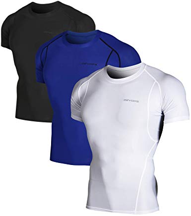 DEVOPS Men's 3 Pack Cool Dry Athletic Compression Short Sleeve Baselayer Workout T-Shirts