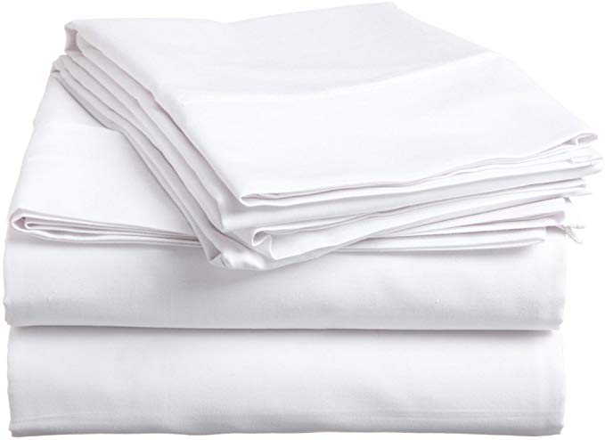 British Choice Linen Egyptian Cotton 600-Thread-Count Sateen Euro Ikea King Size 1 Qty Fitted Sheet ( 39 CM) Pocket Depth Only, White Solid