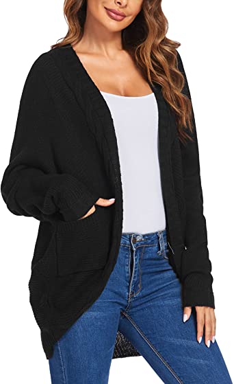 ACEVOG Women's Open Front Knit Cardigan Sweaters Casual Lightweight Batwing Sleeve Sweater Coat with Pockets