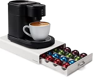 Navaris Coffee Capsule Storage - Compatible with Nespresso Vertuo Pod Holder - Stylish Coffee Capsules Organiser - Extra Coffee Pods Storage Accessories for Coffee Bar - Creme