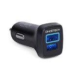 Quick Charge 20 Car Charger CHOE 30W with Most Powerful QC 20 Port Dual USB Car Charger with Micro USB Cable for Note 5 Galaxy S6 S6 Edge S6 Edge  Lumia Nexus iPhone iPad and More - Black