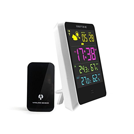 Digital Alarm Clock, WEKSI Weather Forecast Station Wireless Sensors Indoor/Outdoor LCD Screen Night Lighting Desk Clock with Temperature/Humidity/Forecast