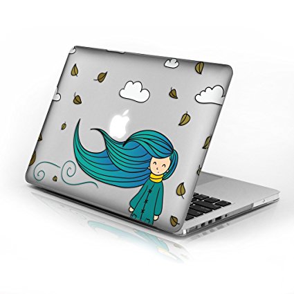 Rubberized Hard Case for 13 Inch Macbook Pro with Retina Display model number A1502 and A1425, Autumn Girl design with clear bottom case, Come with Keyboard Cover