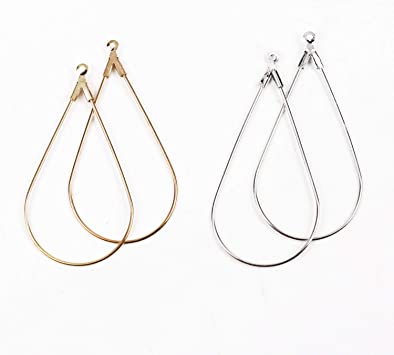 Pomeat 40 Pcs Silver and Gold Teardrop Beading Hoop Earrings Finding Ear Wire Earring Hoops for Earring Jewelry Making