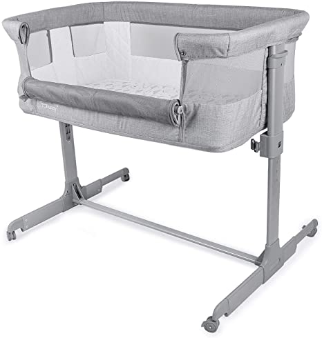 TCBunny 2-in-1 Baby Bassinet & Bedside Sleeper, Adjustable Portable Crib Bed for Infant/Newborn Baby, Grey