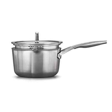 Calphalon 2029635 Premier Stainless Steel 3.5-Quart Pour and Strain Saucepan with Cover, Silver